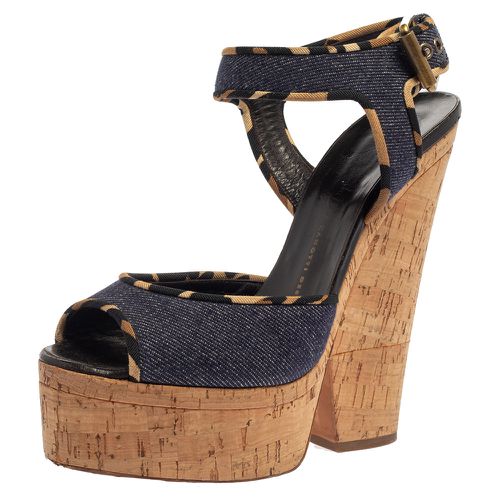 Dark Wash Denim Cork Heel Platform Wedge Sandals Size 39 - Giuseppe Zanotti - Modalova