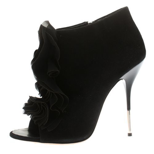 Suede Peep Toe Silk Ruffle Detail Ankle Booties Size 40.5 - Giuseppe Zanotti - Modalova