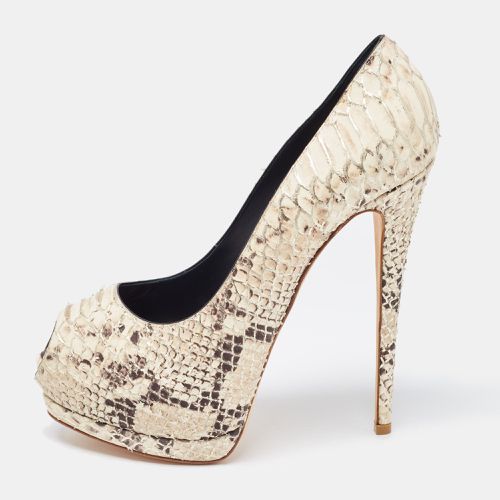 Brown Python Embossed Leather Peep Toe Pumps Size 40 - Giuseppe Zanotti - Modalova