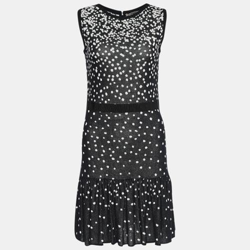 And White Polka Printed Knit Flared Hem Detailed Midi Dress S - Giambattista Valli - Modalova