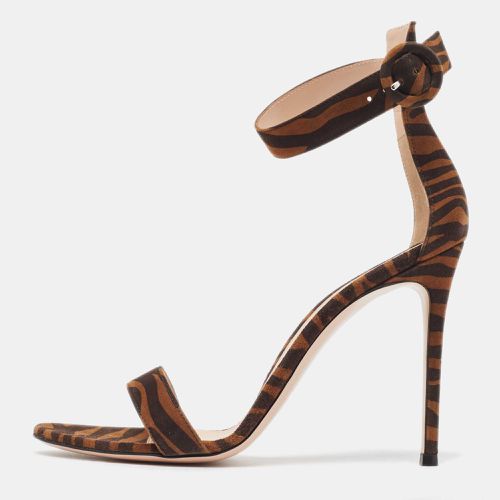 Black Zebra Print Suede Portofino Sandals Size 41 - Gianvito Rossi - Modalova