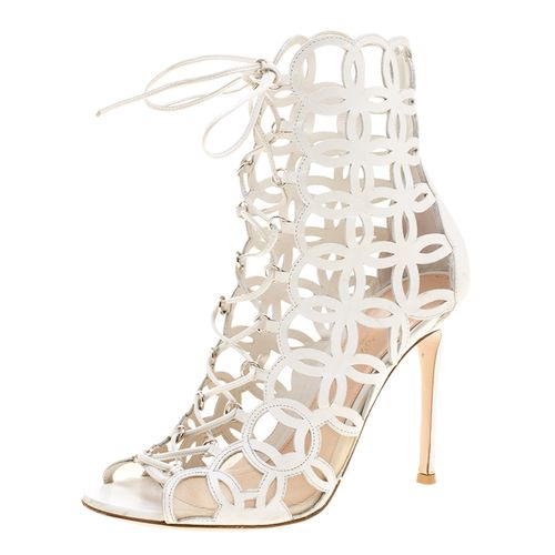 Cutout Leather Lace Up Peep Toe Sandals Size 37 - Gianvito Rossi - Modalova