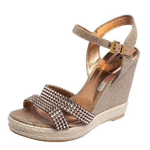 Rose Glitter and Crystal-Embellished Leather Espadrille Platform Wedge Sandals Size 40 - Gina - Modalova