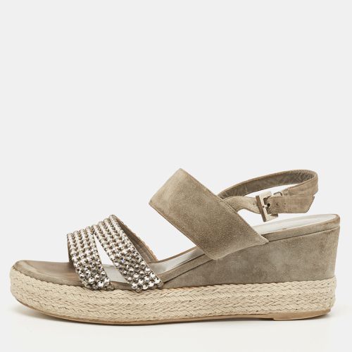 Suede Crystal Embellished Open Toe Espadrille Sandals Size 38 - Gina - Modalova