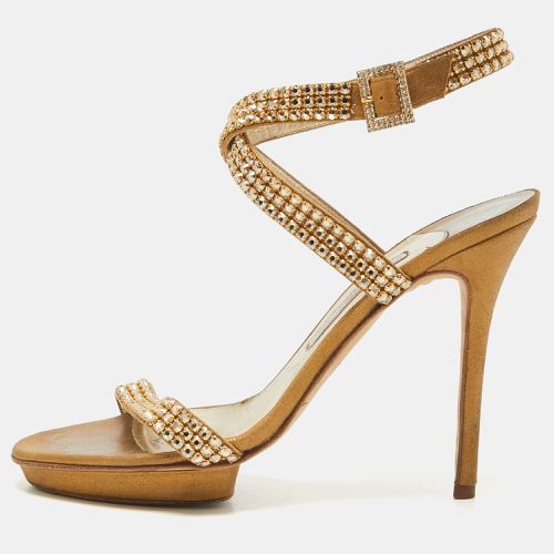 Crystal Embellished Suede Ankle Wrap Sandals Size 39 - Gina - Modalova