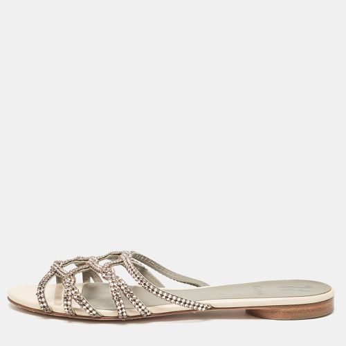 Leather Crystal Embellished Flat Slides Size 40 - Gina - Modalova