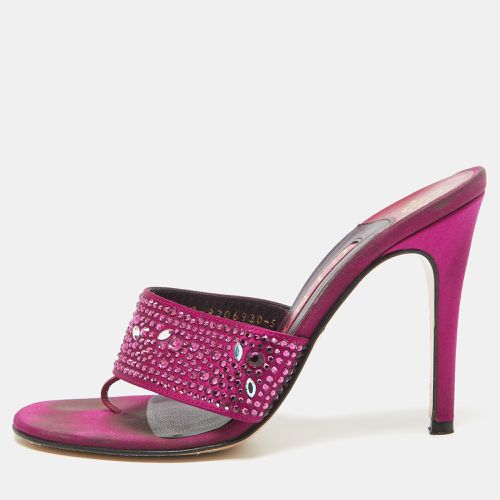 Magenta Satin Crystal Embellished Slide Sandals Size 38 - Gina - Modalova