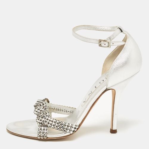 Leather Crystal Embellished Ankle Strap Sandals Size 38.5 - Gina - Modalova