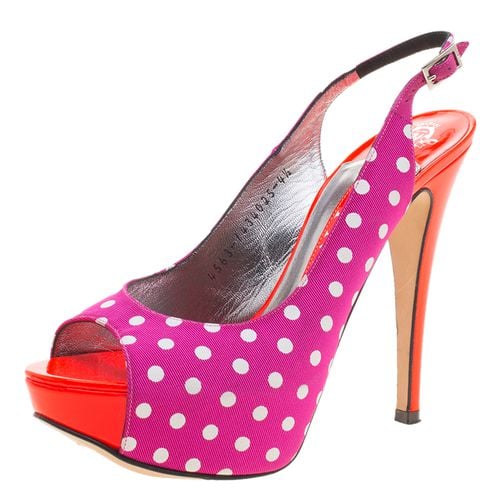 Polka Dot Fabric Peep Toe Slingback Sandals Size 37.5 - Gina - Modalova