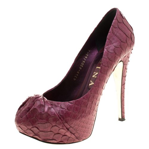 Bordeaux Python Leather Elle Platform Pumps Size 38 - Gina - Modalova