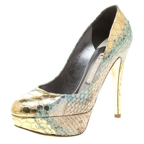 Metallic Python Leather Platform Pumps Size 37.5 - Gina - Modalova