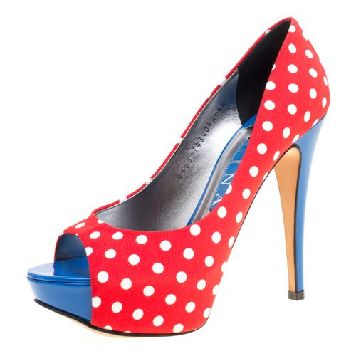 Tricolor Polka Dot Print Canvas Peep Toe Platform Pumps Size 37.5 - Gina - Modalova