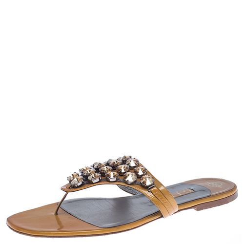 Mustard Patent Leather Studded Thong Flat Sandals Size 41 - Gina - Modalova