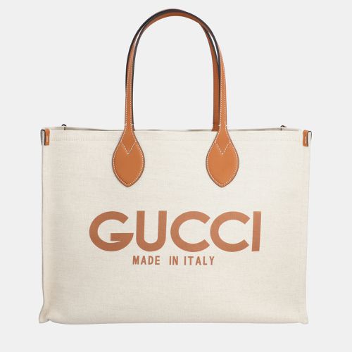 Brown Canvas and Leather Logo Tote Bag - Gucci - Modalova