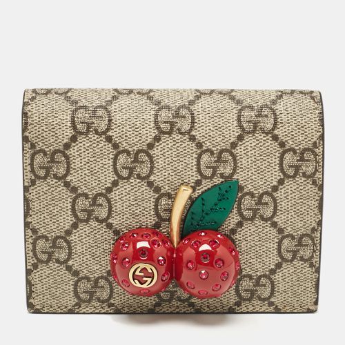 Beige Signature Coated Canvas and Leather Cherry Flap Card Case - Gucci - Modalova