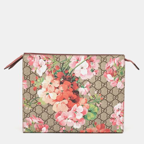 GG Supreme Blooms Printed Canvas and Leather Pouch - Gucci - Modalova