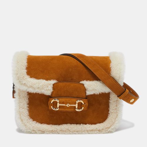 White Shearling Fur and Suede Small Horsebit 1955 Shoulder Bag - Gucci - Modalova