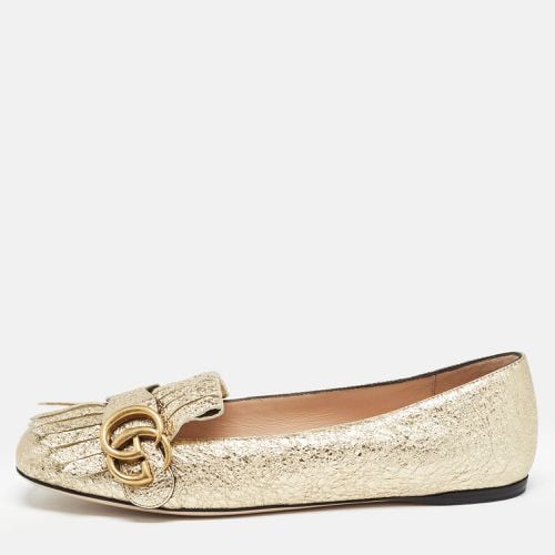 Crinkled Foil Leather GG Marmont Fringe Detail Ballet Flats Size 37.5 - Gucci - Modalova