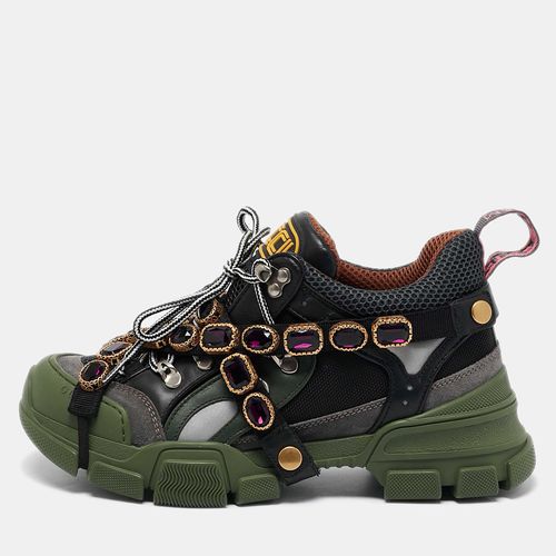 Green/ Leather and Mesh Flashtrek Sneakers Size 38.5 - Gucci - Modalova