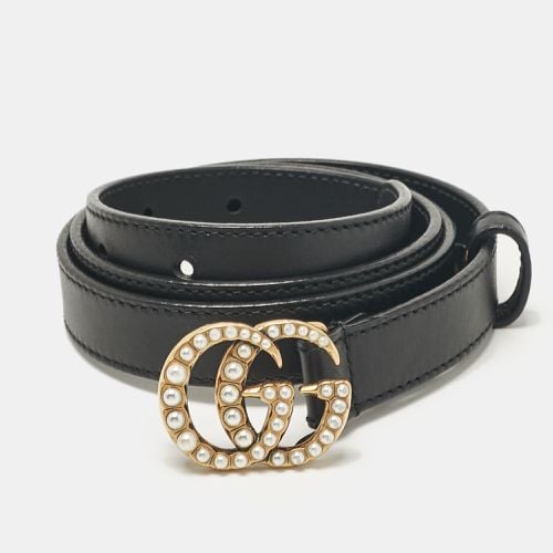 Leather GG Marmont Pearl Embellished Buckle Slim Belt 80 CM - Gucci - Modalova