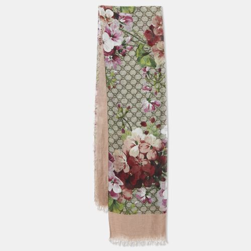 Beige GG Blooms Print Silk Blend Square Scarf - Gucci - Modalova