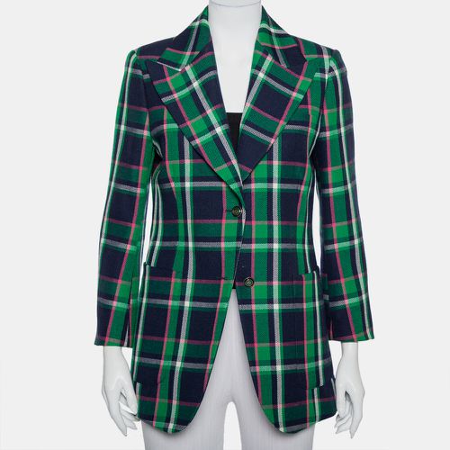 Checkered Wool Tiger Applique Detail Button Front Blazer M - Gucci - Modalova