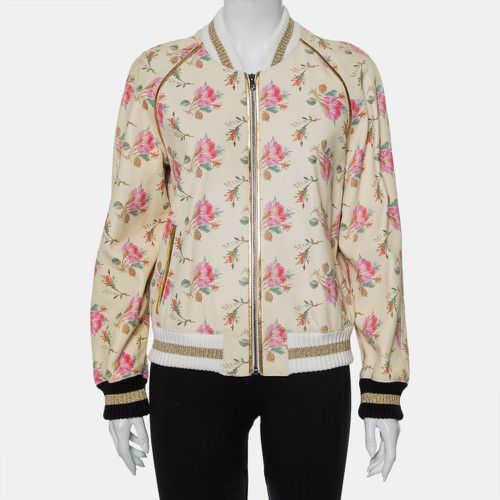 Floral Printed Leather Contrast Trim Detail Bomber Jacket L - Gucci - Modalova