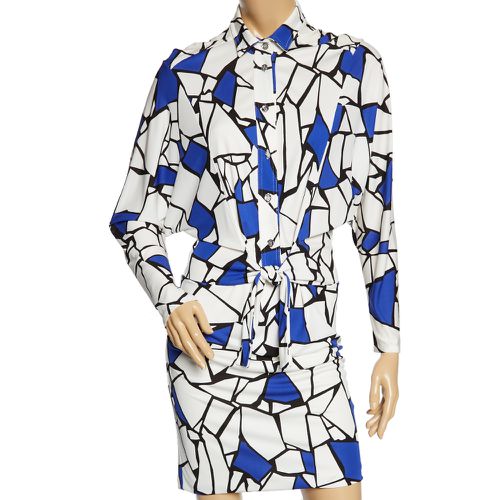 White & Blue Printed Jersey Front Tie Detail Draped Dress XS - Gucci - Modalova