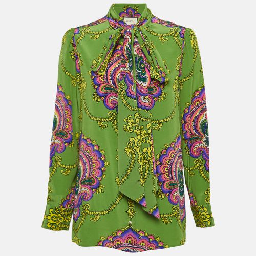 Printed Silk Tie-Neck Blouse M - Gucci - Modalova