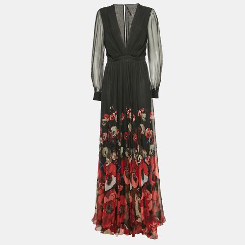 Floral Print Silk Plunging Neck Flared Gown M - Gucci - Modalova