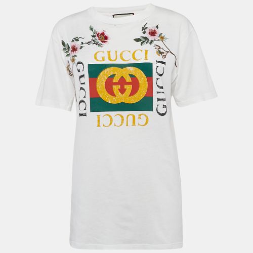 Floral Embroidery Cotton Distressed T-Shirt XXS - Gucci - Modalova