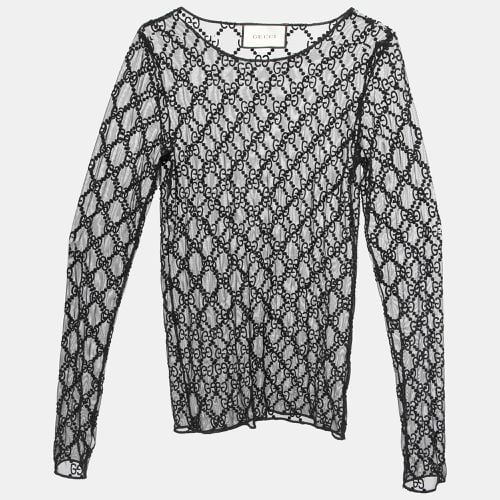 GG Embroidered Tulle Long Sleeve Sheer Top M - Gucci - Modalova