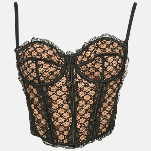 Black/ GG Lace Net Corset Crop Top M - Gucci - Modalova