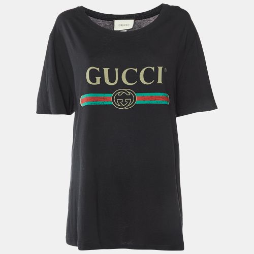 Vintage Logo Print Cotton Distressed T-Shirt M - Gucci - Modalova