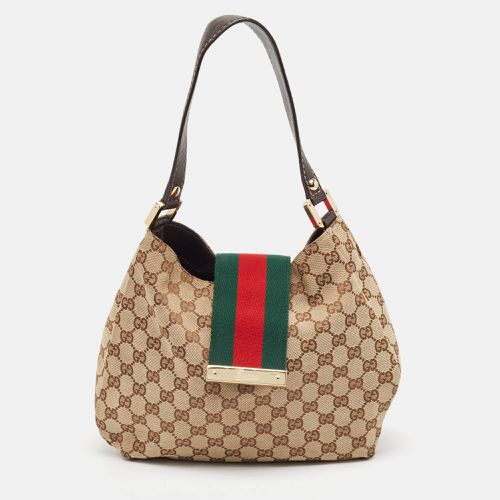 Beige GG Canvas and Leather Small New Ladies Web Hobo - Gucci - Modalova