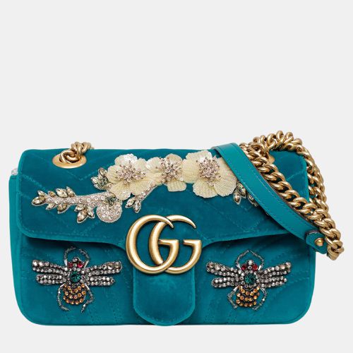 Teal Velvet Mini Velvet Embroidered GG Marmont Flap Bag - Gucci - Modalova