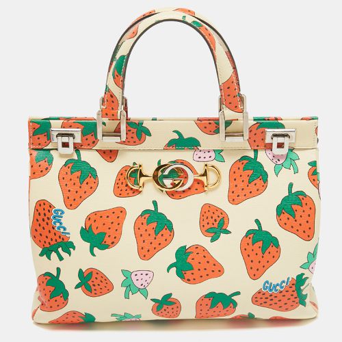 Strawberry Print Leather Medium Zumi Tote - Gucci - Modalova