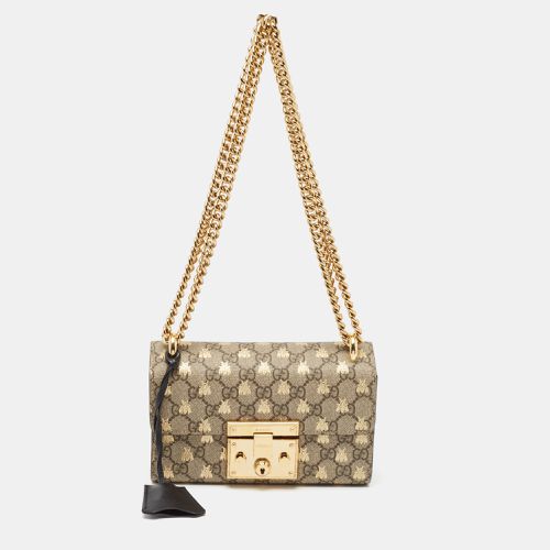 Beige GG Supreme Canvas and Leather Small Bee Padlock Shoulder Bag - Gucci - Modalova