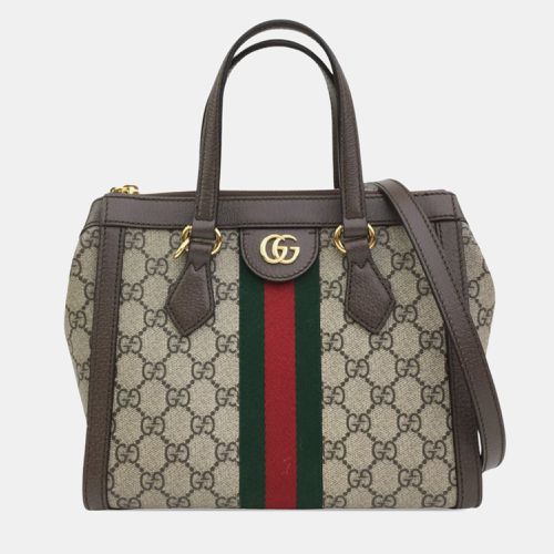 Brown Coated Canvas and Fabric Small GG Supreme Ophidia Satchel - Gucci - Modalova