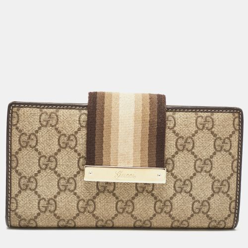 Beige GG Canvas and Leather Web Flap Continental Wallet - Gucci - Modalova