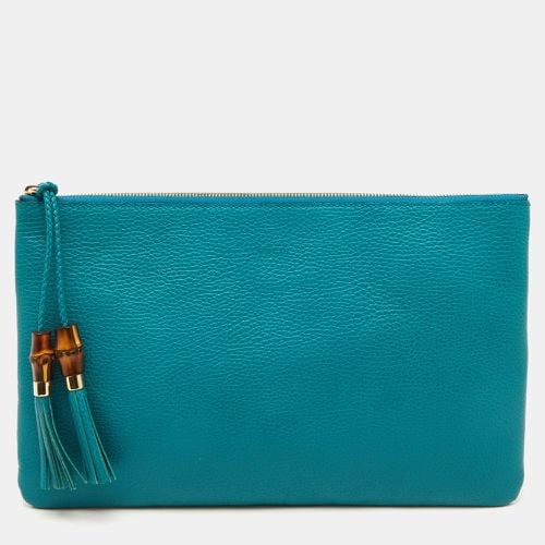 Teal Leather Bamboo Braided Tassel Zip Clutch - Gucci - Modalova