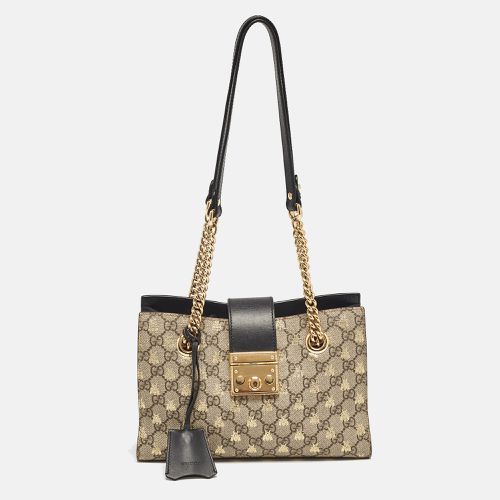 Beige GG Supreme Canvas and Leather Small Padlock Bee Tote - Gucci - Modalova