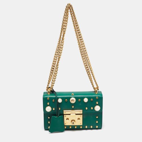 Leather Small Pearl Studded Padlock Shoulder Bag - Gucci - Modalova