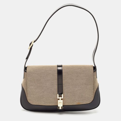 Beige Canvas and Glossy Leather Jackie Bardot Shoulder Bag - Gucci - Modalova