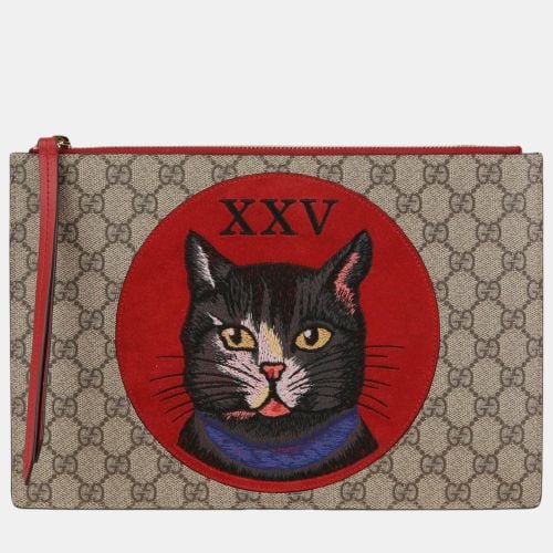 GG Supreme Canvas Mystic Cat Embroidery Clutch - Gucci - Modalova