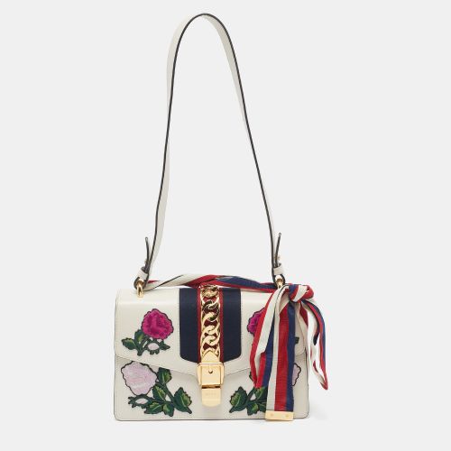 Off Leather Small Web Embroidered Sylvie Shoulder Bag - Gucci - Modalova