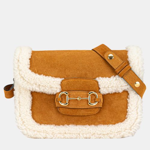 Small Shearling Trimmed Suede Horsebit 1955 Crossbody Bag - Gucci - Modalova