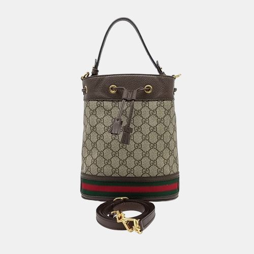 Brown Canvas and Leather Ophidia Small Bucket Bag - Gucci - Modalova