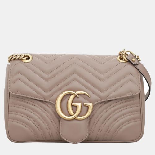 Nude Leather GG Marmont Medium Shoulder Bag - Gucci - Modalova