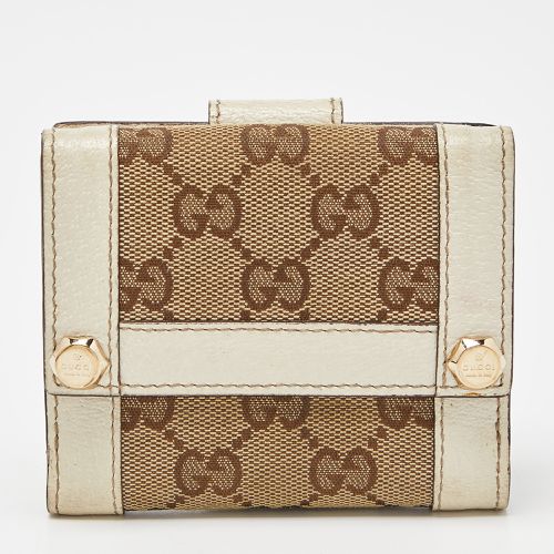 Off White GG Canvas and Leather Compact Wallet - Gucci - Modalova